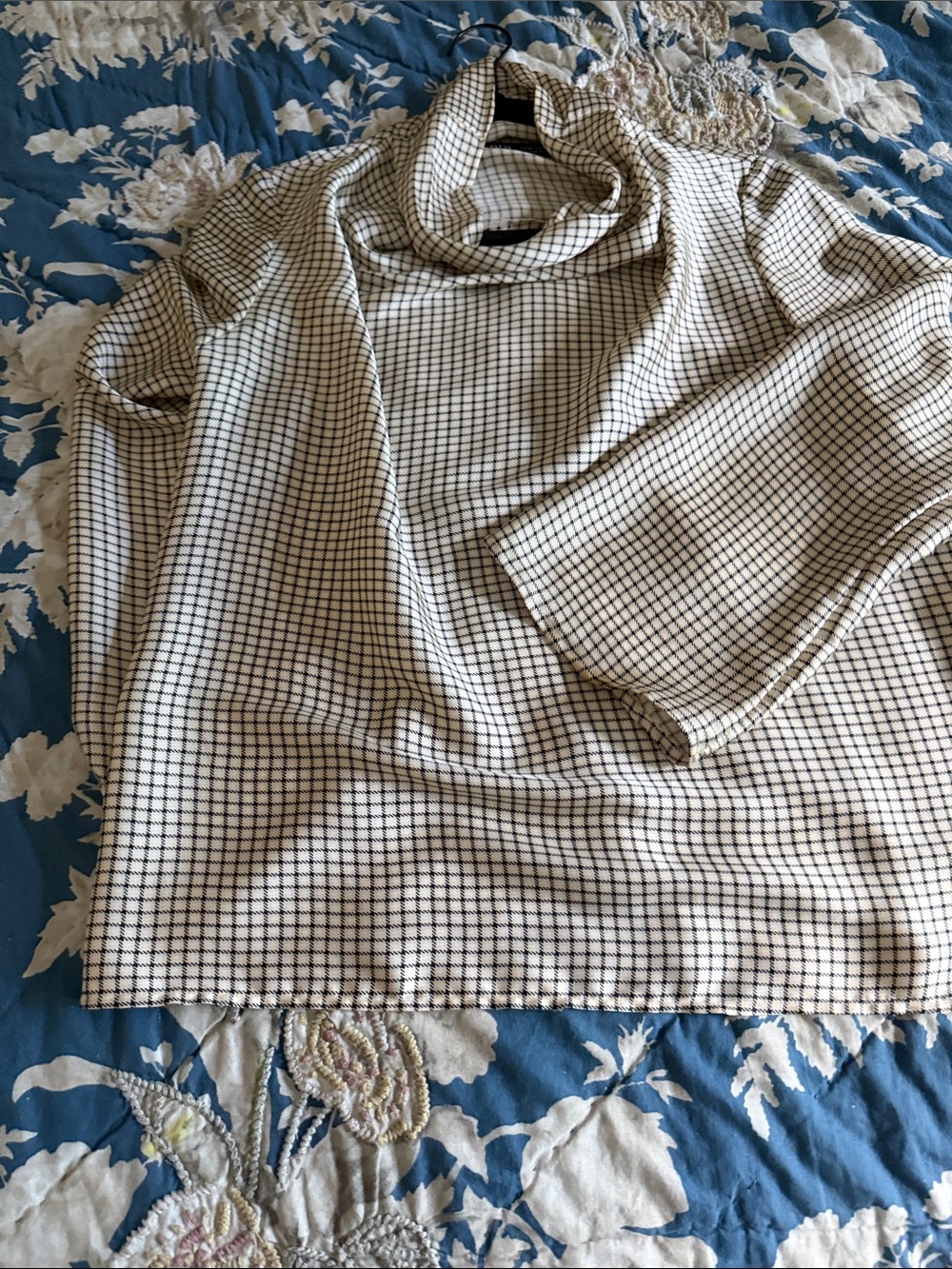 Zara Cream Cowl-Neck Top with Black Grid